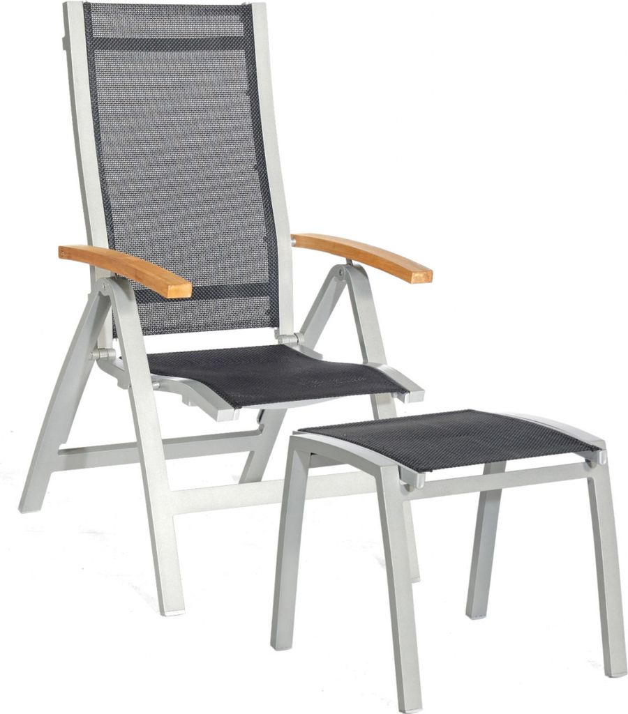 Sonnenpartner Florida Klappsessel Klappstuhl mit Hocker Alu silber/Textilen schwarz