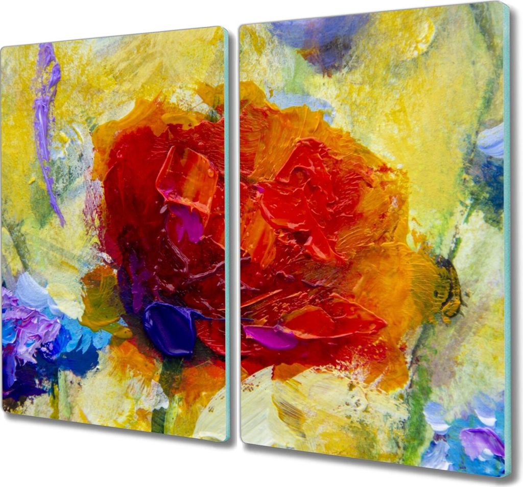 Coloray Herdabdeckplatte 2x30x52 cm Schneidebrett Kochplattenabdeckung Küchenbrett Hackbrett - gemalte Blume