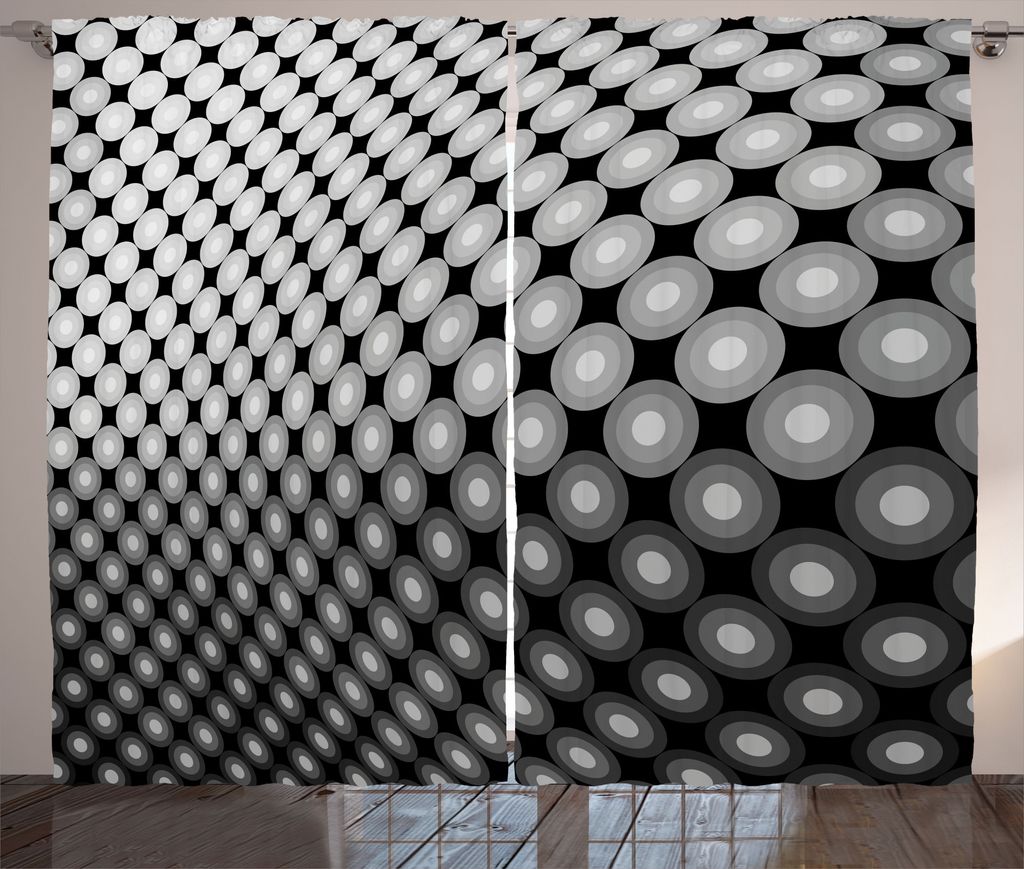 ABAKUHAUS Abstrakt Rustikaler Vorhang, 3D Digital Mosaic Dots, Wohnzimmer Universalband Gardinen mit Schlaufen und Haken, 280 x 175 cm, Schwarz Wei...