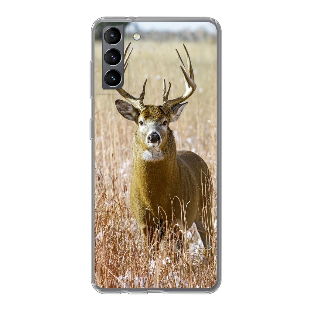 MuchoWow Handyhülle Schutzhülle Hülle für Samsung Galaxy S21 Plus Hirsche - Gras - Herbst - Tiere - Natur - Geweih Silikon Softcase Handy Hü...