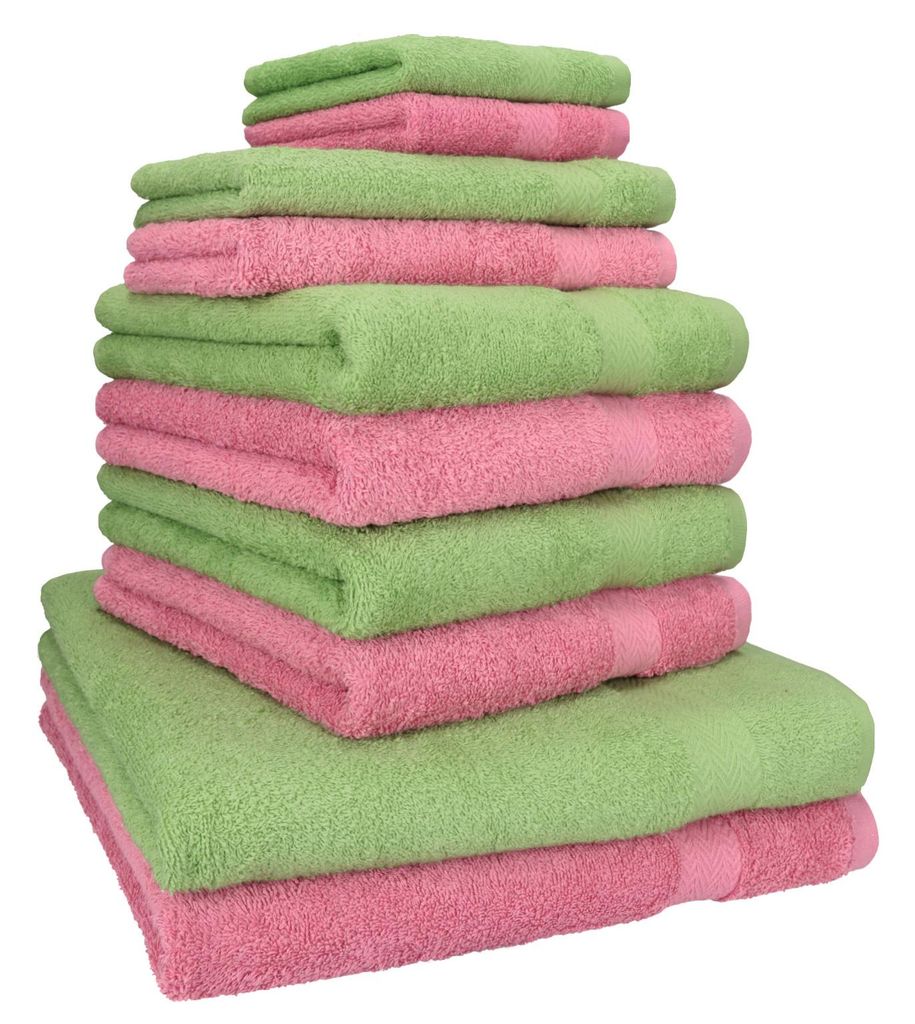 Betz 10-tlg. Handtuch-Set PREMIUM CLASSIC 2 Duschtücher 4 Handtücher 2 Gästetücher 2 Seiftücher Farbe: apfelgrün & altrosa