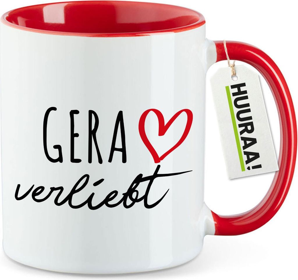 Huuraa Kaffeetasse Gera verliebt 330ml Rot Keramik Kaffeebecher Geschenkidee