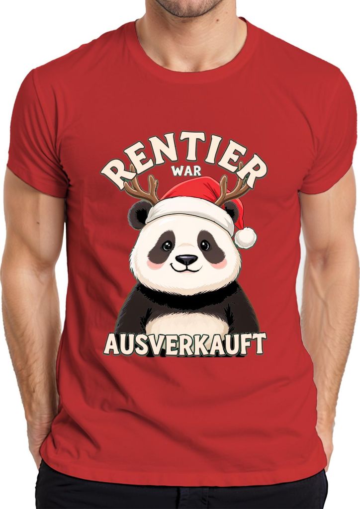 RENTIER WAR T Panda Weihnachten lustig Geschenk Herren T-Shirt, Rot, S