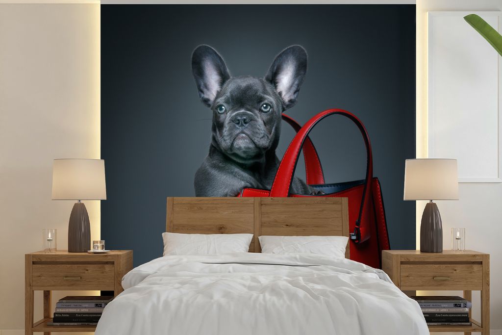 MuchoWow Fototapete für Wohnzimmer oder Schlafzimmer Wandtapete Vinyl Motivtapete Hund - Lustig - Tasche - Kinder - Jungen - Mädchen - Kinder -...