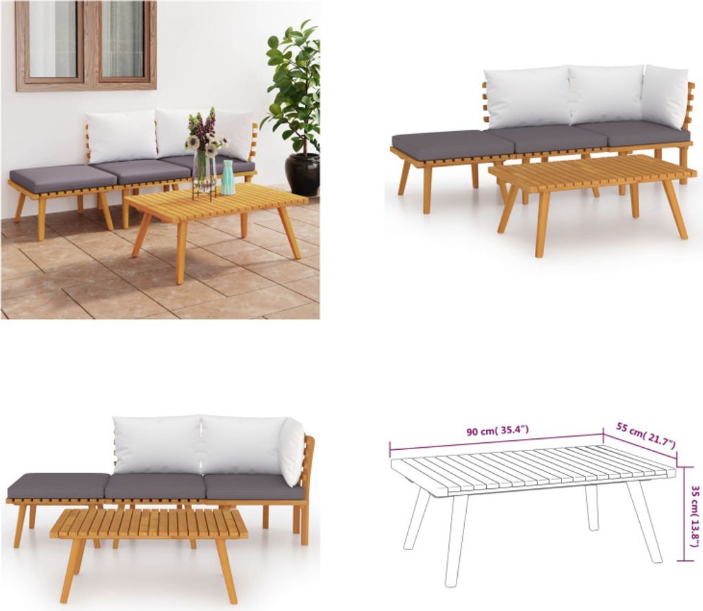 vidaXL 4 tlg. Garten Lounge Set mit Kissen Massivholz Akazie - Garten-Lounge-Set - Garten-Lounge-Sets - Terrassenmöbel - Gartenmöbel