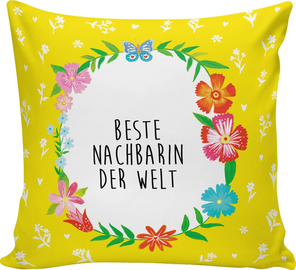 Mr. & Mrs. Panda kissen für sofa Nachbarin - Weiß - Geschenk, 40x40, Polster, Nachbarn, Nachbarschaft, Anwohnerin, Angrenzer, Kuschelkissen, Deko...