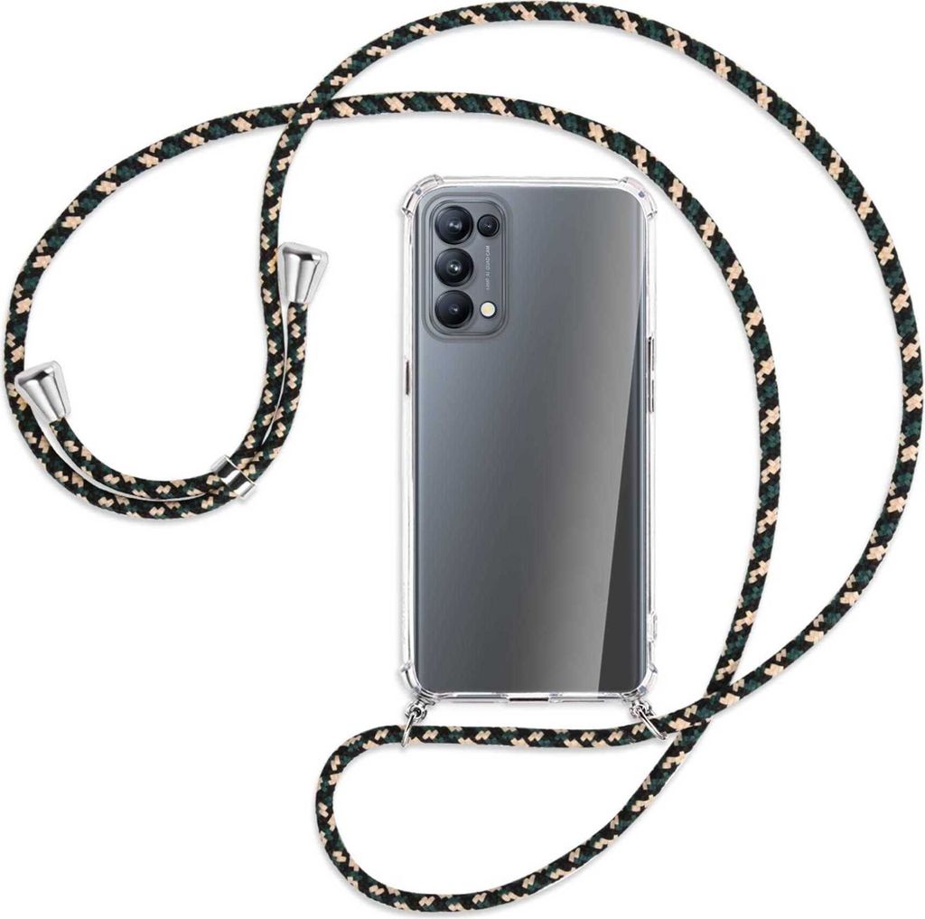 Handykette Backcover-Schutzhülle mit Band (Metall silberfarben) für Oppo Reno5 Pro 5G - camouflage