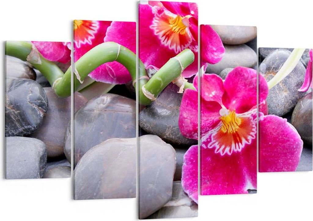 Bild auf Leinwand - Leinwandbild - Asiatisch bambus orchidee steine - 150x100cm - Wand Bild - Wanddeko - Leinwanddruck - Bilder - Kunstdruck - Lein...