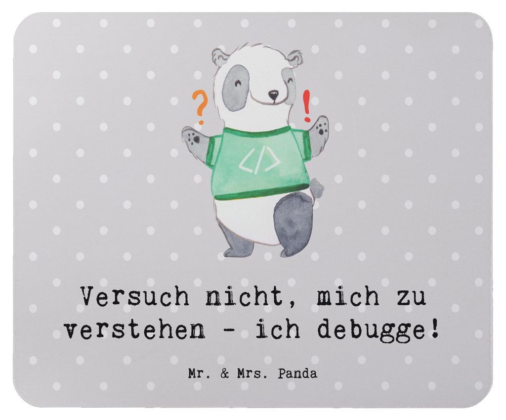 Mr. & Mrs. Panda Mousepad Softwareentwickler Debugging - Grau Pastell - Geschenk, mousematte, Programmierer, Mouse Pad, Beruf, Softwareentwicklung,...