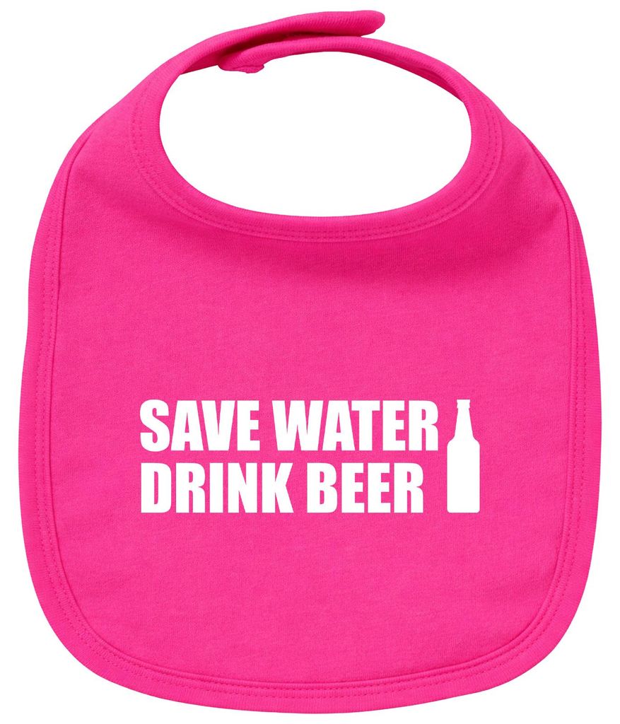 Huuraa Baby Lätzchen Save Water Drink Beer Bierflasche Cherry Pink Klettverschluss Baumwolle Latz Geschenkidee