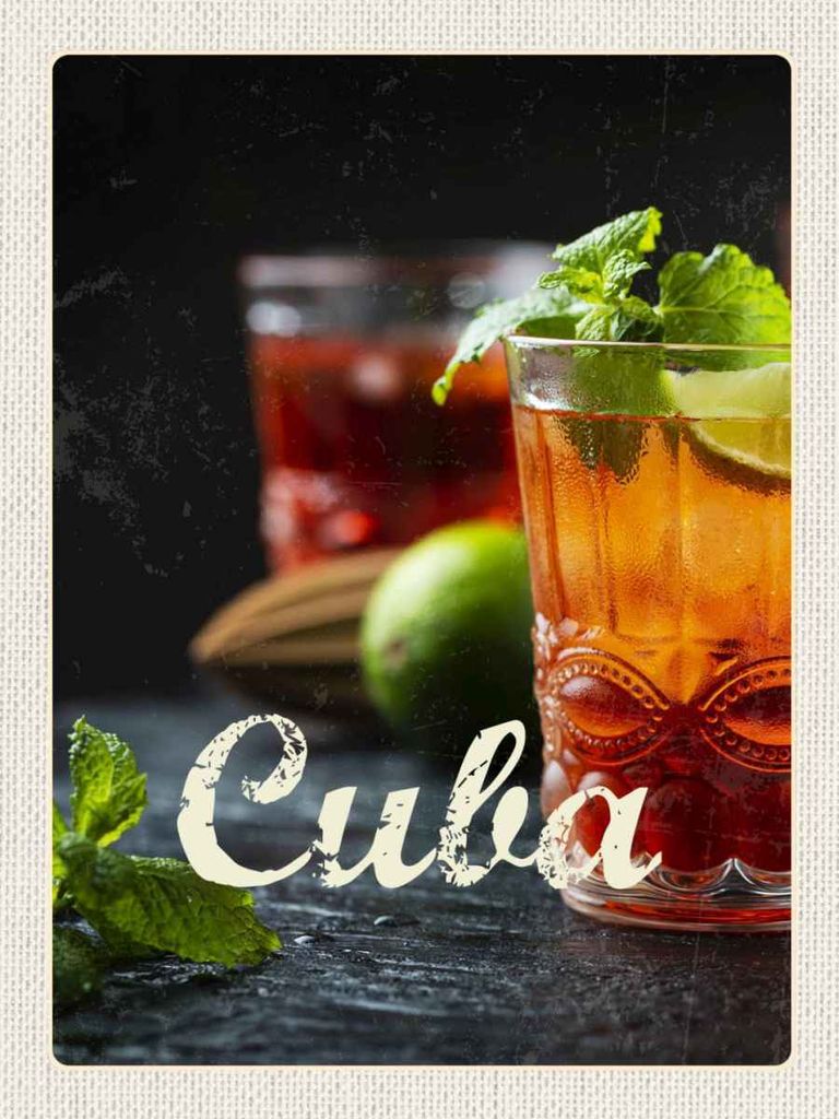 vianmo Holzschild 40x30 cm Cuba Karibik Cocktail Limette Minze Bildmotiv Reisemotiv Abenteuer Reisen