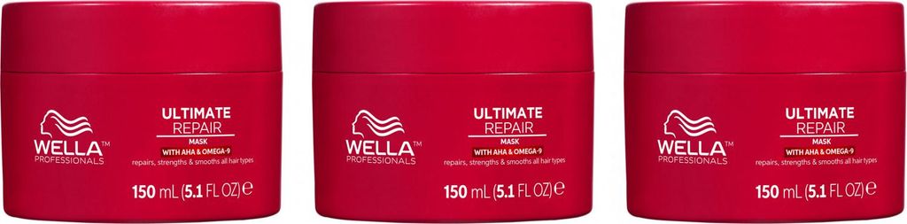 Wella Ultimate Repair Haarmaske 3x150 ml mit AHA & Omega-9, für coloriertes Haar, vegan, nicht beschwerend