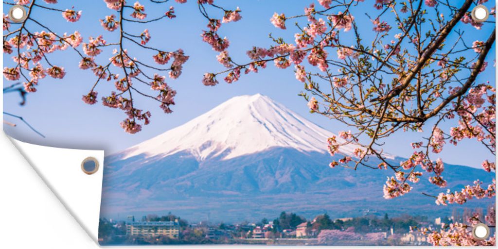 MuchoWow 60x30 cm Outdoor-Poster Gartendeko Sichtschutz Garten Poster für den Garten Blick auf den Berg Fuji im asiatischen Japan