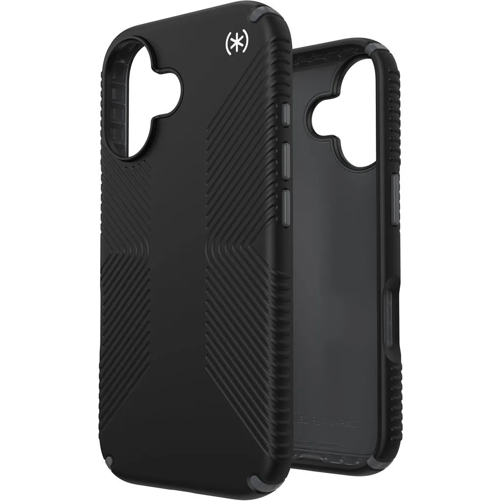Speck Presidio2 Grip - Custodia per iPhone 16 (nero / grigio ardesia / bianco)