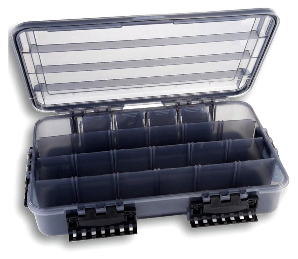 Zubehörbox Deluxe 35,2x22,5x5,5cm mit Gummidichtung - Köderbox für Softbaits und Hardbaits, Tacklebox, Transportbox für Kunstköder, Angelbox