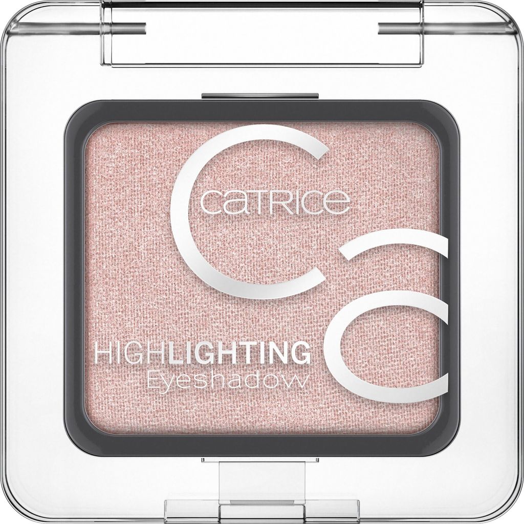 A single eyeshadow compact with a pink shimmery eyeshadow inside.