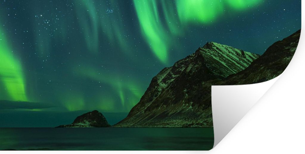 MuchoWow Wandtattoo Wandsticker Wandaufkleber Nordlichter - Sternenhimmel - Norwegen 80x40 cm Selbstklebend und Repositionierbar - Aufkleber