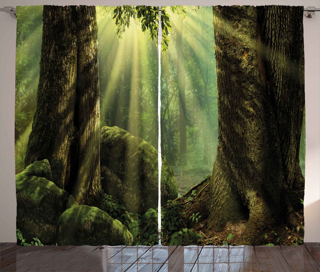 ABAKUHAUS Wald Rustikaler Vorhang, Sunbeam Moss Baum Bodies, Wohnzimmer Universalband Gardinen mit Schlaufen und Haken, 280 x 175 cm, Armeegrün