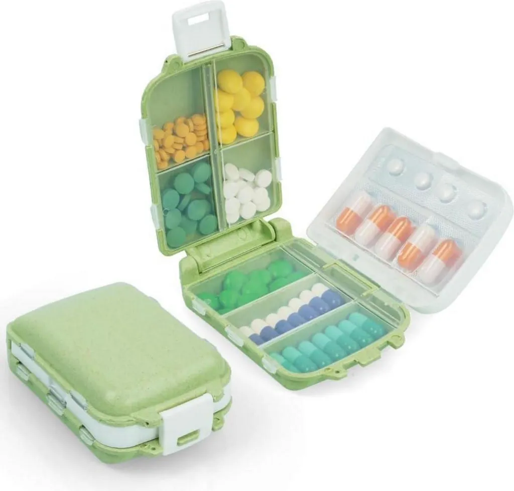 ACWOO Portapillole 7 Giorni BPA Free Verde - Organizer 8 Griglie 3 Strati