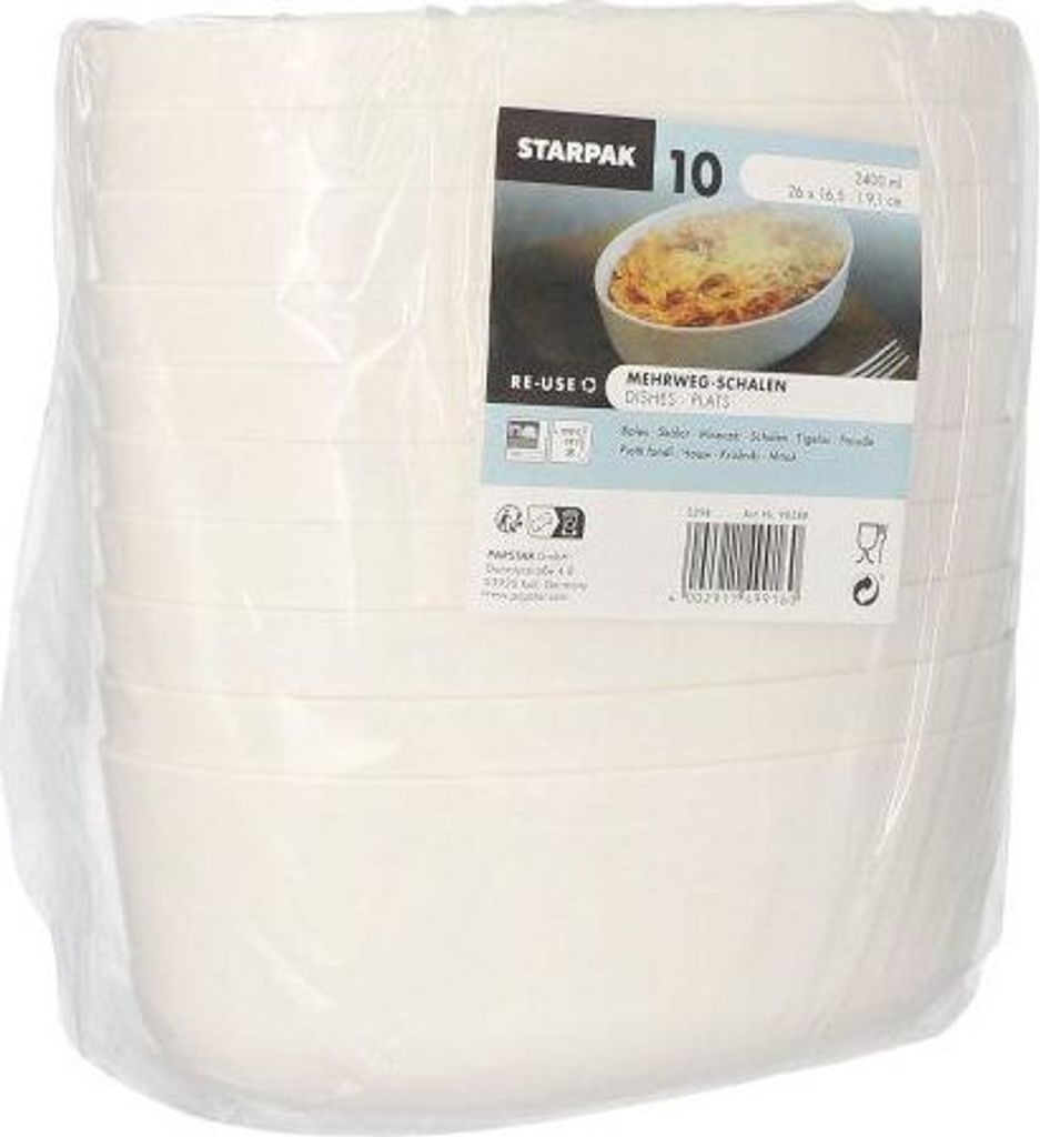 40 Mehrweg-Schalen oval 2400 ml 9,1 cm x 16,5 cm x 26 cm weiss "Cella"