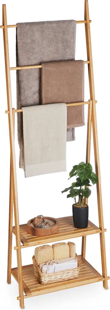 Sèche-serviette sur pied en bois de bambou Relaxdays à trois niveaux