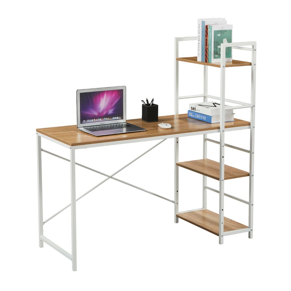 Schreibtisch mit Regal Bürotisch Computertisch Arbeitstisch PC Tisch Eiche/Weiß 