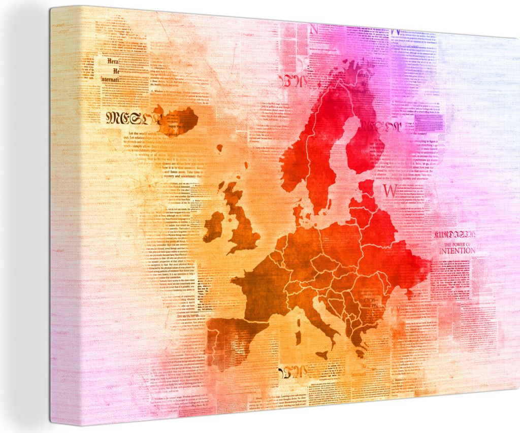 OneMillionCanvasses - Leinwandbilder - 150x100 cm, Karte - Europa - Farbenfroh, Wandbilder Kunstdruck Wanddekoration
