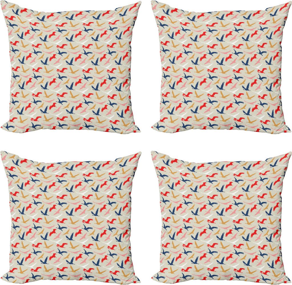ABAKUHAUS Vögel Kissenbezug Set (4 Stück), Pelicans Silhouetten, Moderner Doppelseitiger Digitaldruck, 45 cm x 45 cm, Mehrfarbig