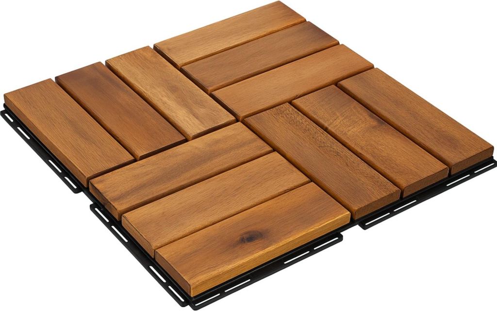 1m² Holzfliesen Terrassenfliesen Holz Fliesen Mosaik 30x30 cm, 11 STK Balkonfliesen wetterfest aus Akazienholz mit Klicksystem für Terrasse Balkon