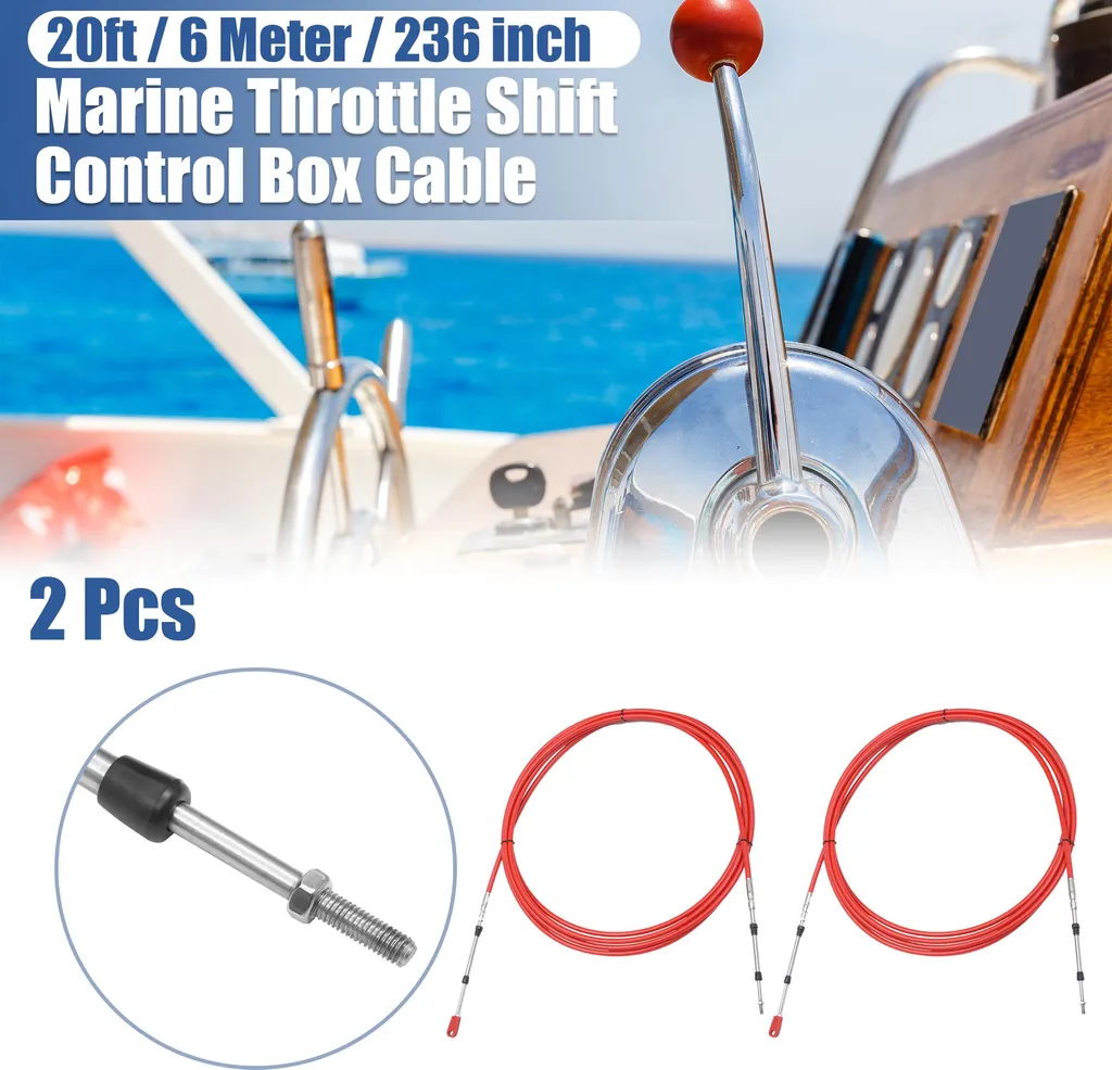 Kit 2 Câbles de Commande à Distance 20Ft pour Accélération Bateau Rouge