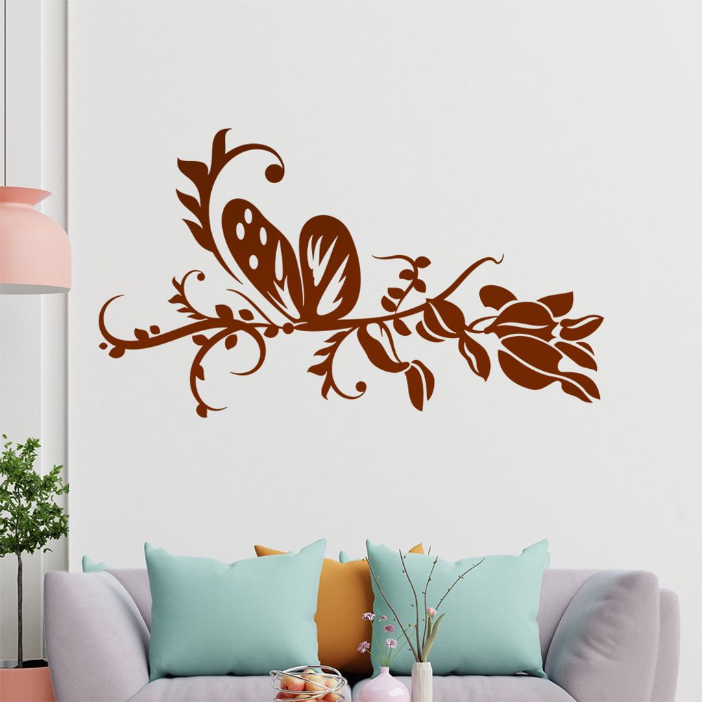 Schmetterling Blüten Ranke Wandtattoo in 6 Größen - Wandaufkleber Wall Sticker - Dekoration, Küche, Wohnzimmer, Schlafzimmer, Badezimmer