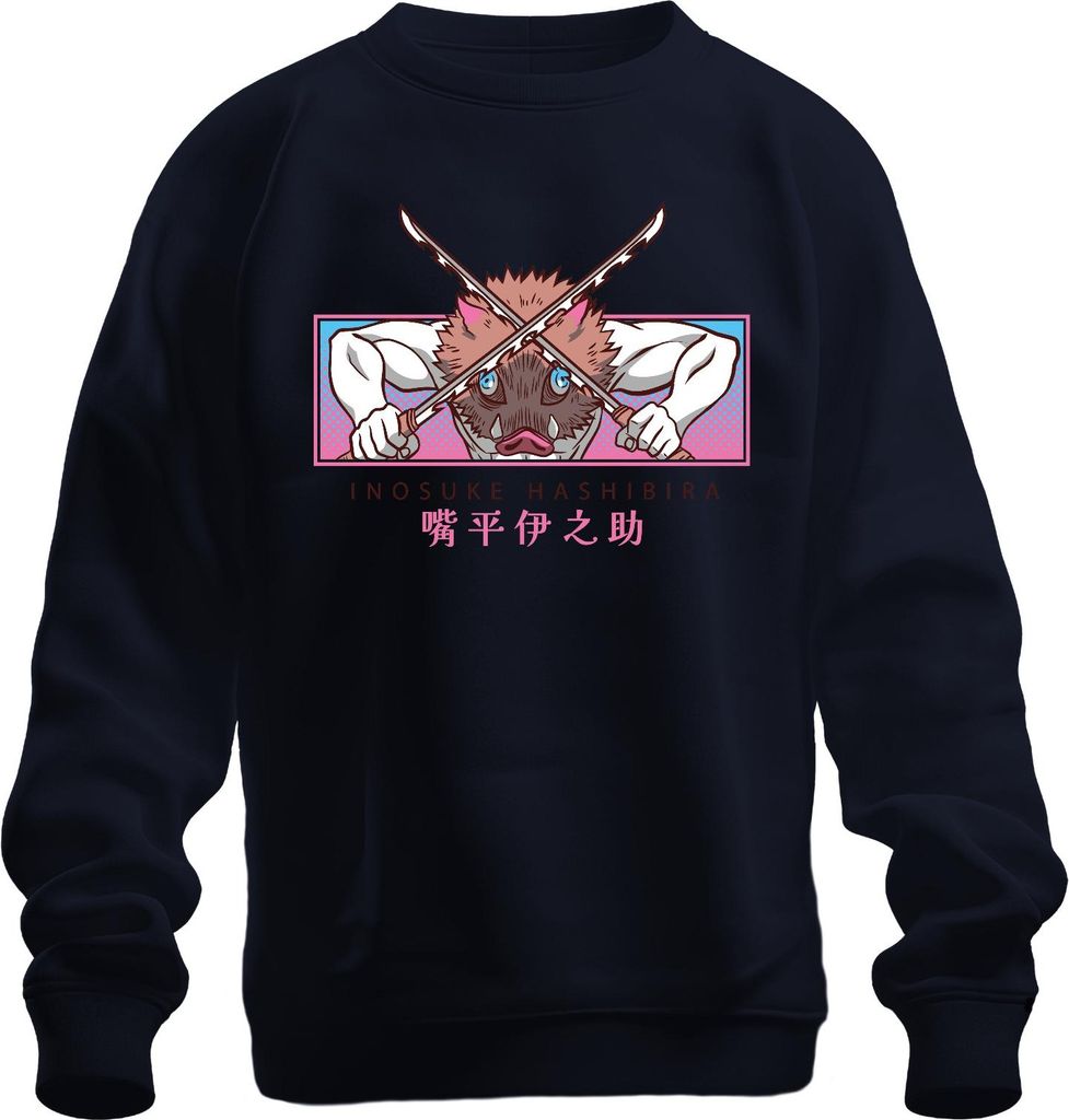Inosuke Hashibira Ebermaske Gekreuzte Schwerter Kimetsu Geschenk Uni Sweatshirt Pullover, Navy, S