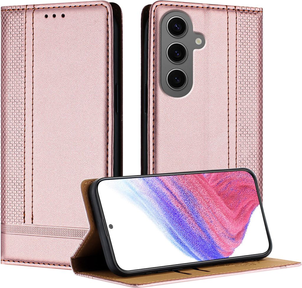 Handyhülle für Samsung Galaxy S24 Plus Leder Flip Klappbare Schutzhülle mit Standfunktion Pink