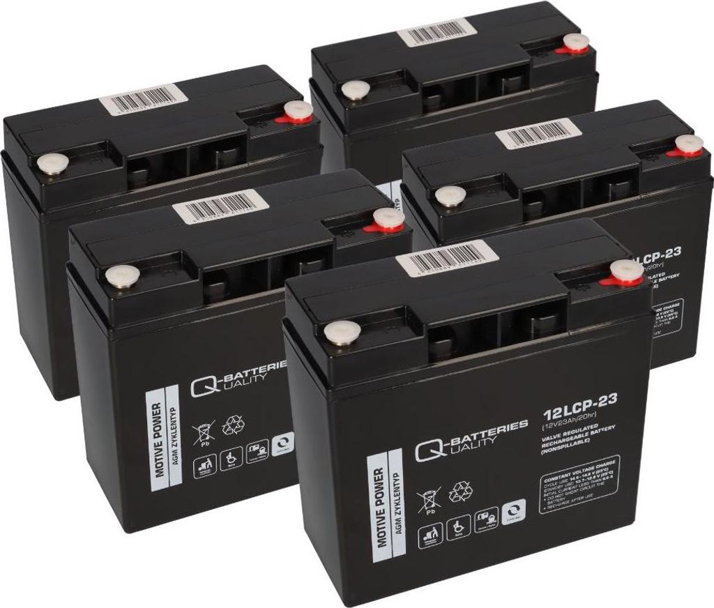 Akkusatz 60V 23Ah statt 20Ah für ECONELLO Dreirad- und Vierradmobile 5x 12V 23Ah AGM Akku