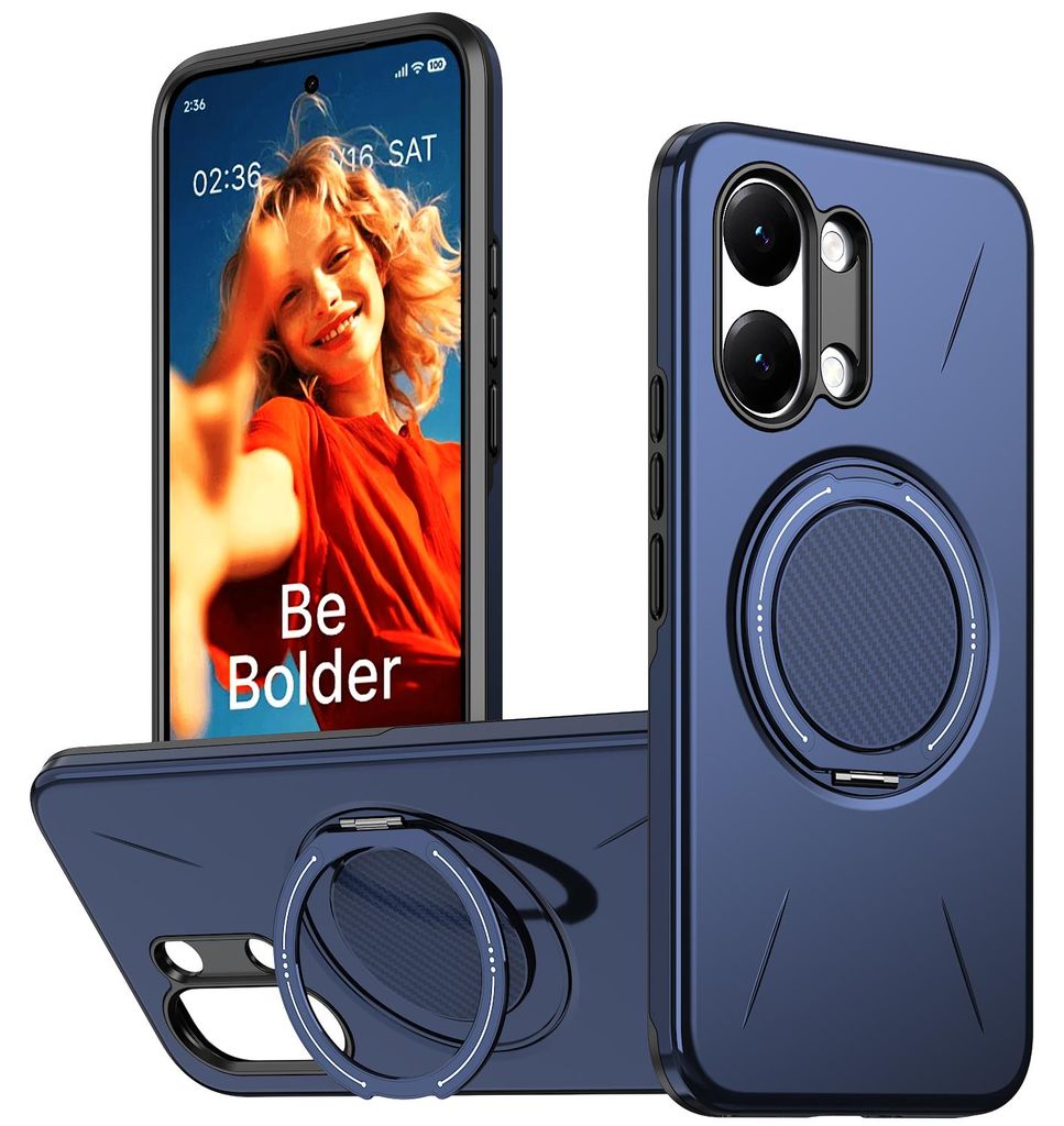 Magnetisch Hülle für Xiaomi Poco X8 Pro Max, Stoßfeste Weich TPU und Hard PC Schutzhülle mit Ringhalter Ständer Blau