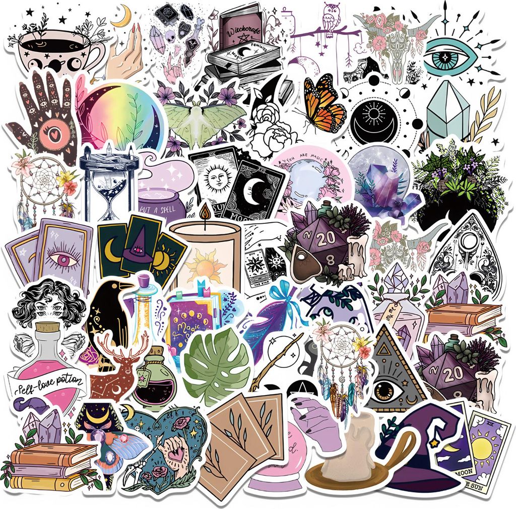 50 Stück Hexe Sticker, Vintage Aufkleber, Wasserfest Graffiti Aufkleber, Hexen Aufkleber für Laptop Skateboard Koffer Helm Auto Fahrrad Handy Scr...