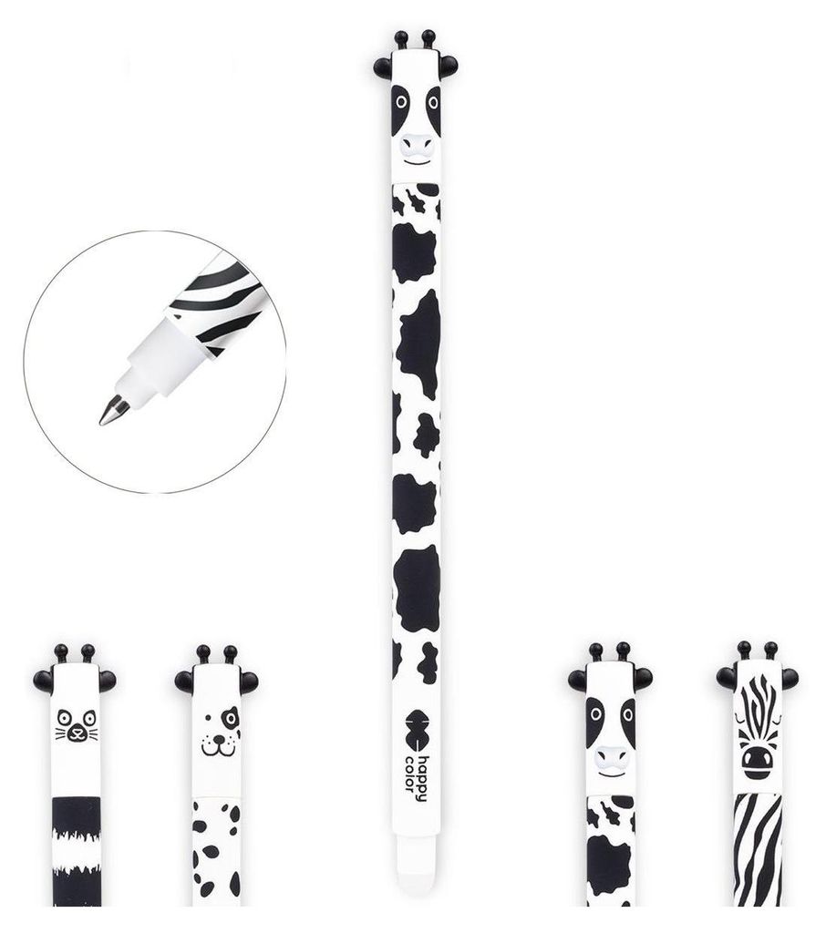 Stylo à bille effaçable Happy Color noir et blanc Image du produit 