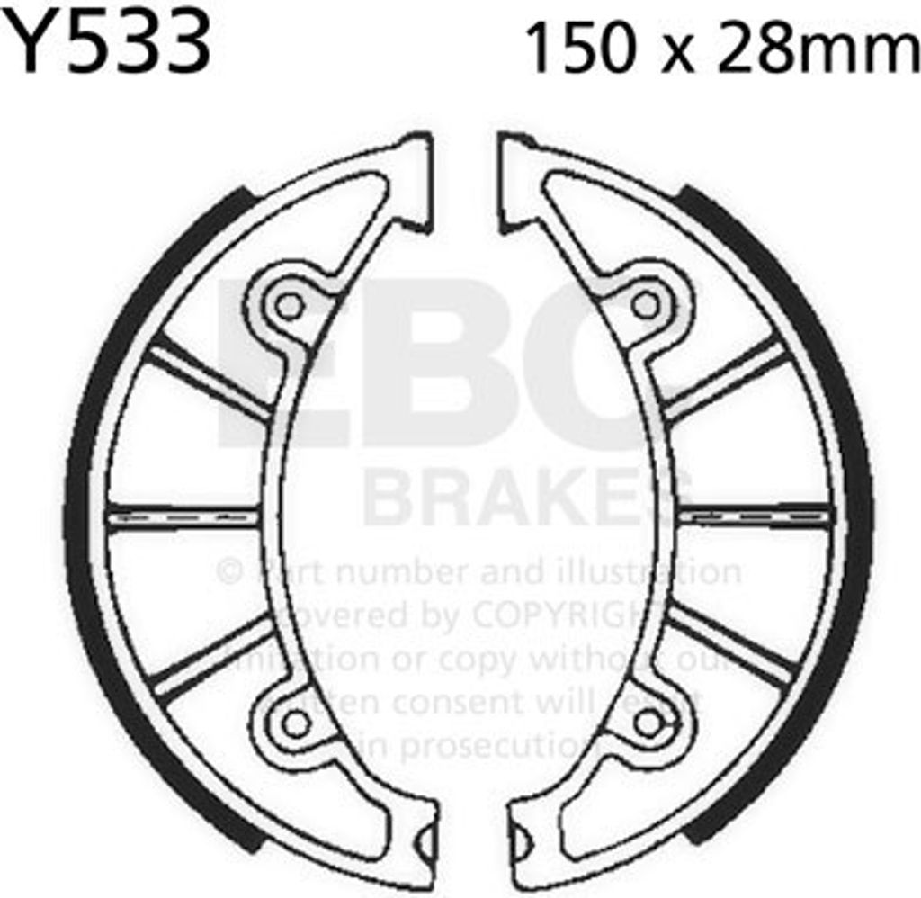 Bremsbacken 150x28 mm mit Federn EBC Typ Y533