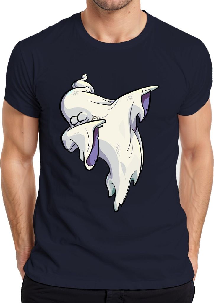 Halloween Geist Dab Cartoon Gespenst Spukhaus Gruselig Dabbing Herren T-Shirt, Navy, S