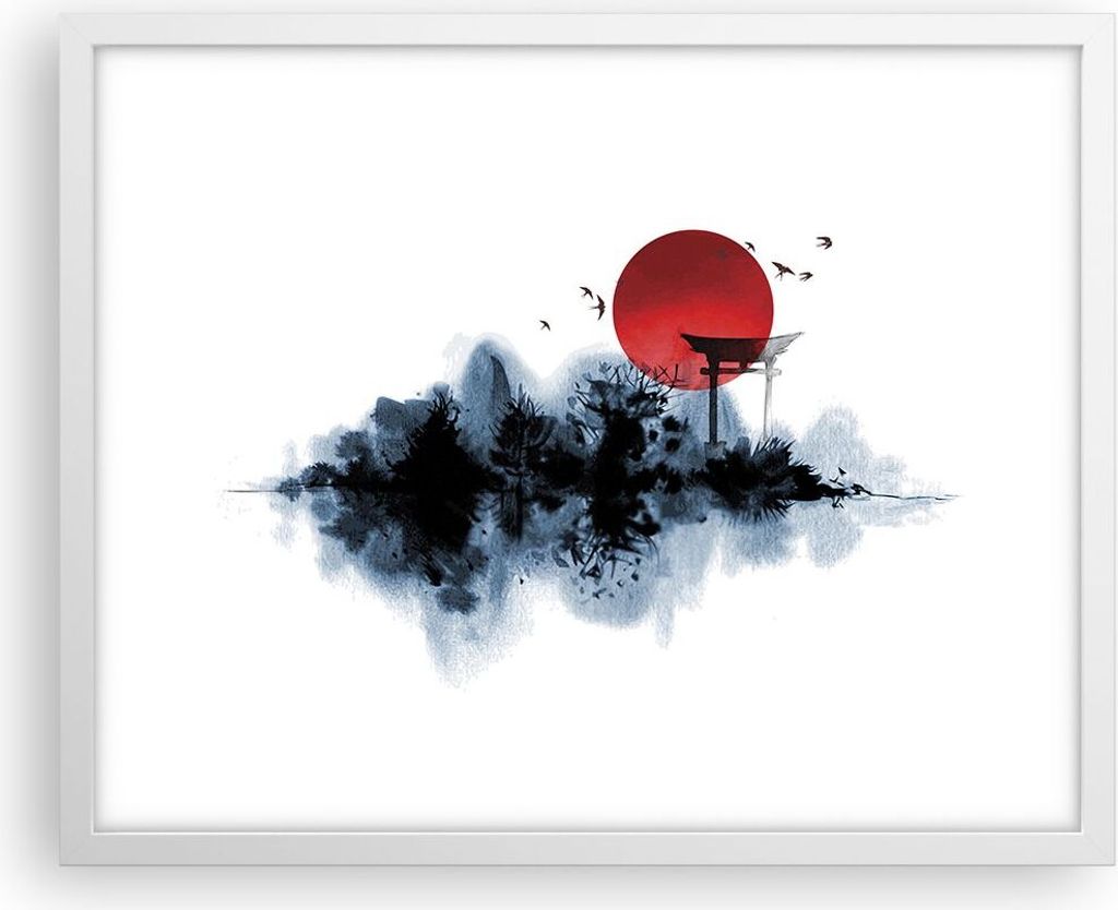 Gerahmtes Poster - Weißer Rahmen - Rot Sonne Tor - 50x40 cm - Wand Bild - Wanddeko - Wandbilder - Kunstposter - Wandposter - Bilderrahmen - Bilder...