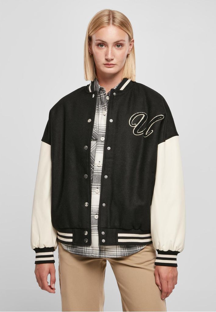 Urban Classics - Damen Oversized Big U College Jacke BLACK/PALEWHITE 5XL
