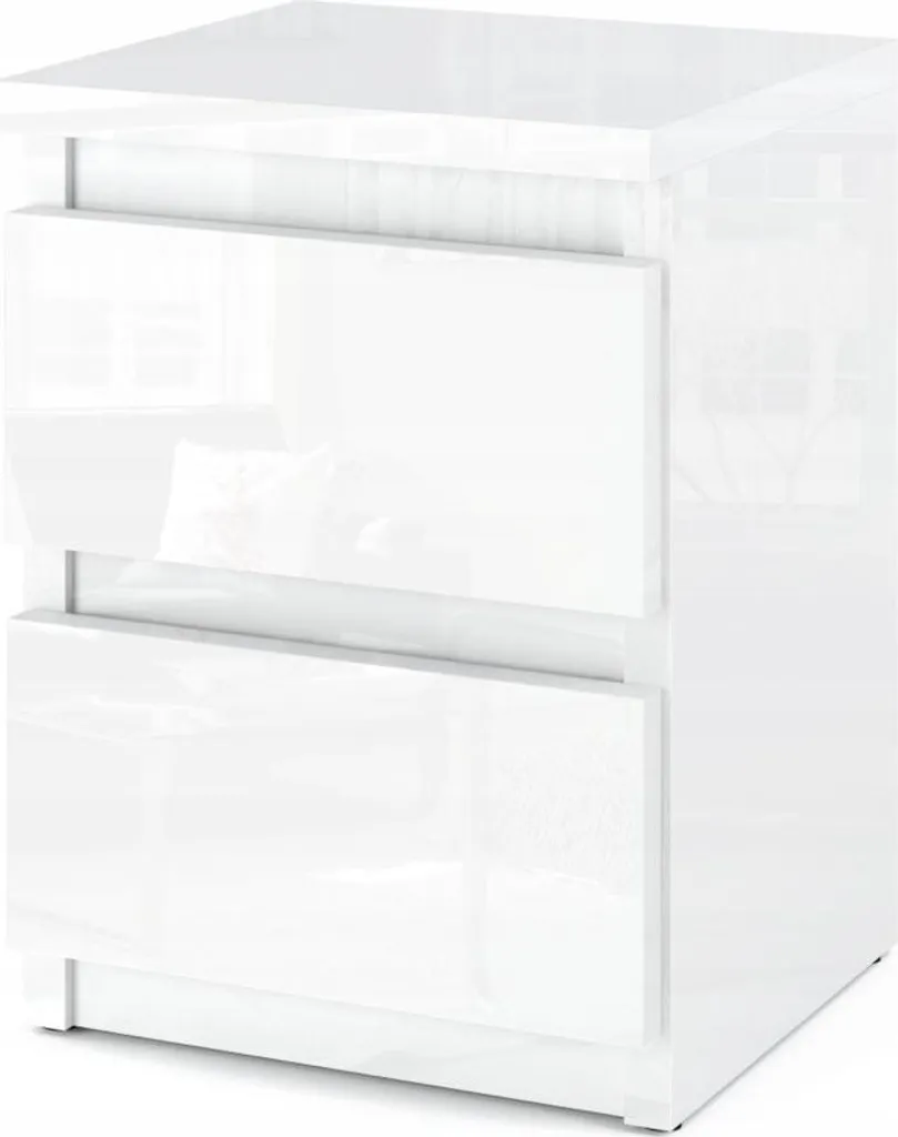 Table de nuit pour lampe et téléphone Molly, blanc gloss 30 cm de large