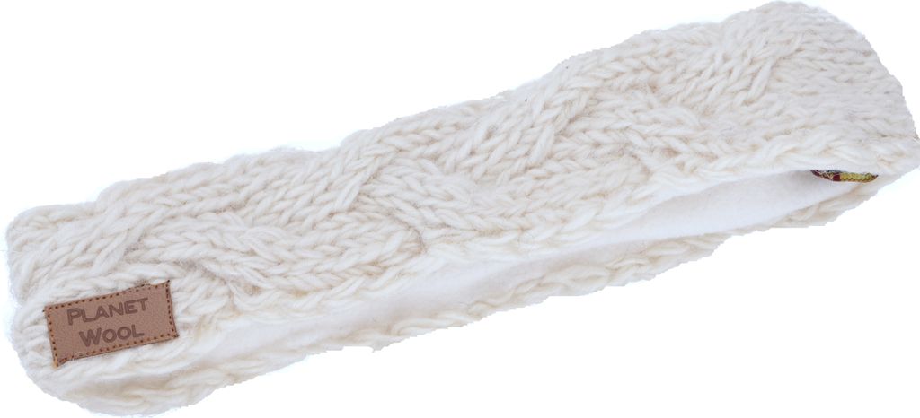 Geflochtenes Woll-Strick-Stirnband, Gestrickter Ohrenwärmer - Naturweiß, Uni, Wolle, Stirnbänder