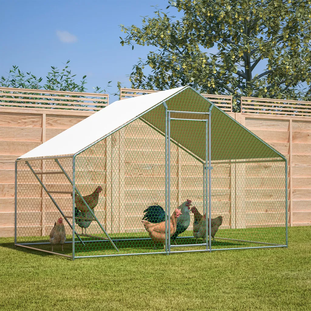 OKWISH Poulailler 3x2 m avec Échelle et Verrou - Acier Galvanisé Argent