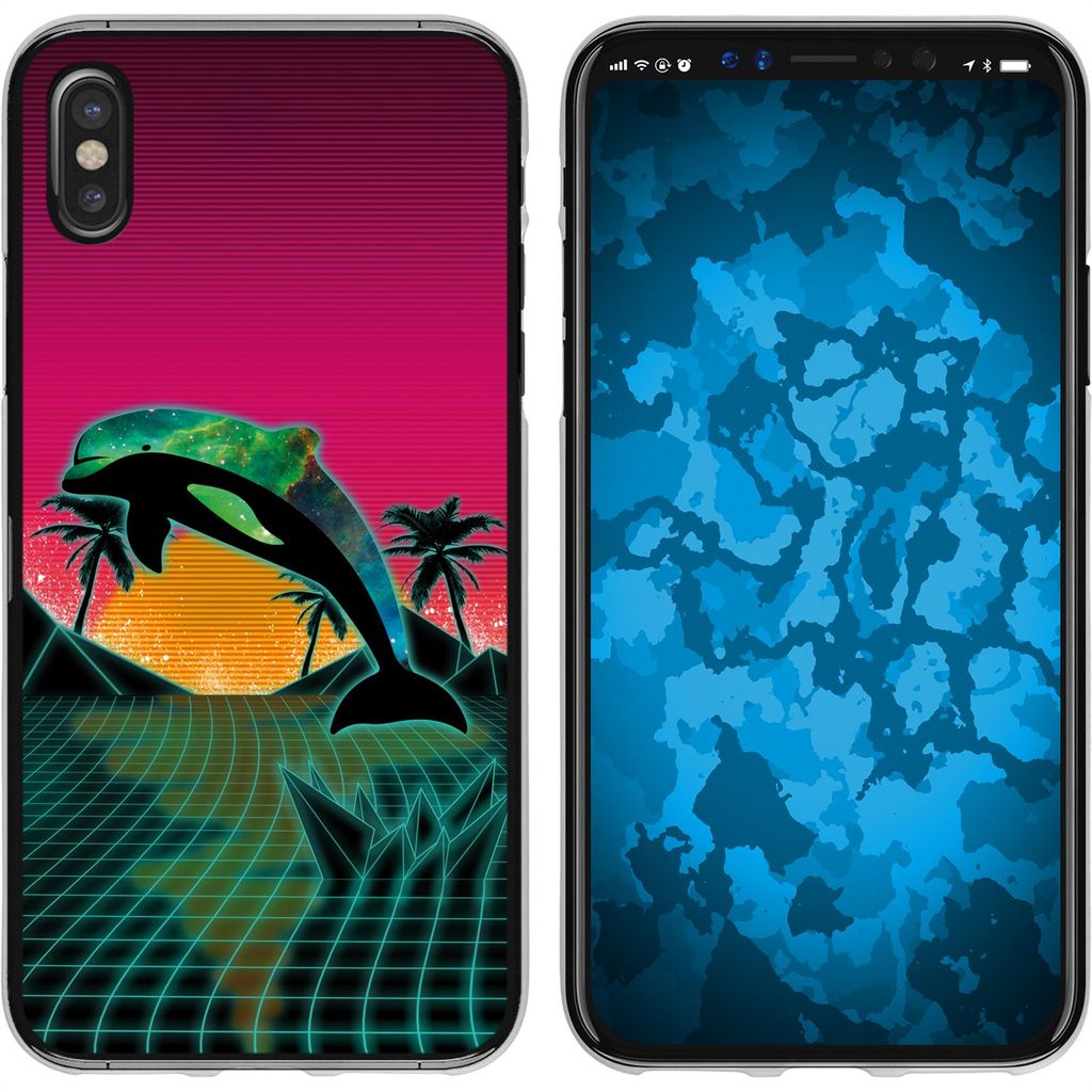 PhoneNatic Case kompatibel mit Apple iPhone X / XS Silikon-Hülle Retro Wave Delphin M1