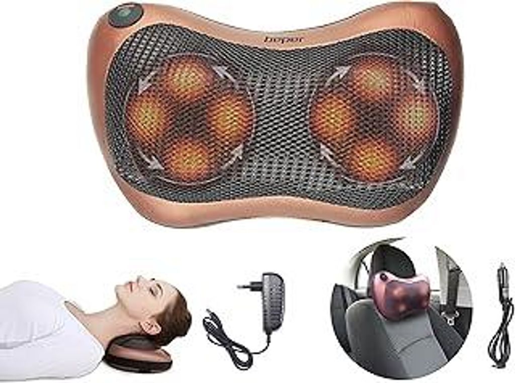 BEPER 40.501 Massagekissen, Adapter für das Auto inklusive, 4 Massageknoten, Drehung im Uhrzeigersinn und gegen den Uhrzeigersinn, Ein-/Aus-Taste,...