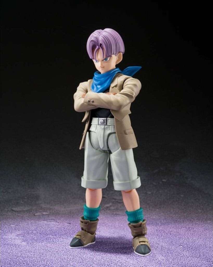 A full-body shot of an action figure of the character Trunks from Dragon Ball GT.