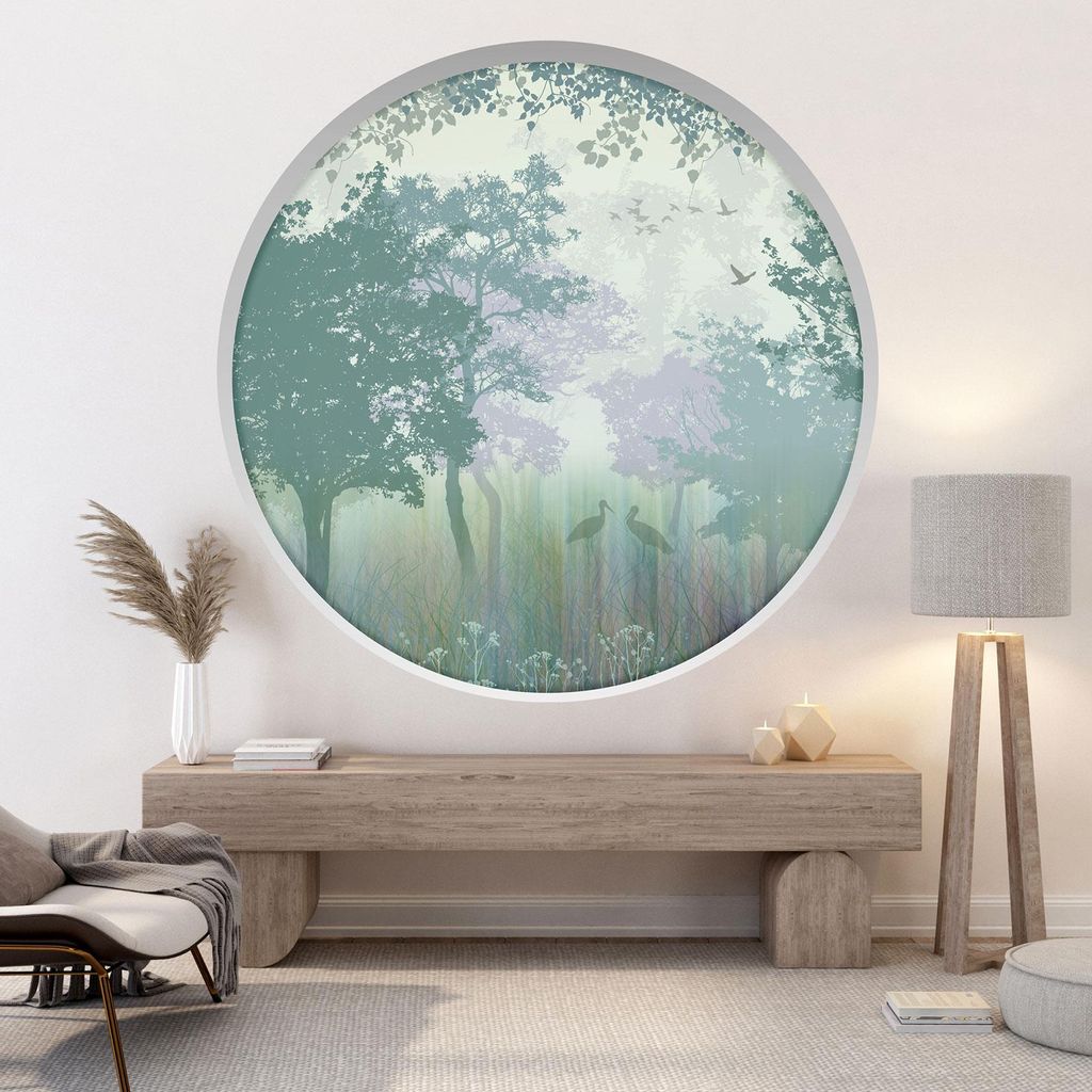 Trompe-l'oeil-Aufkleber Runde Bogen - Lumaléa - Wald - Durchmesser 90 cm