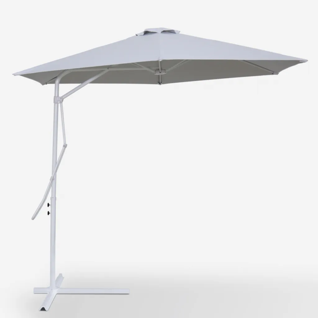 Parasol déporté stable contre le vent Dorico mât hexagonal 3m blanc