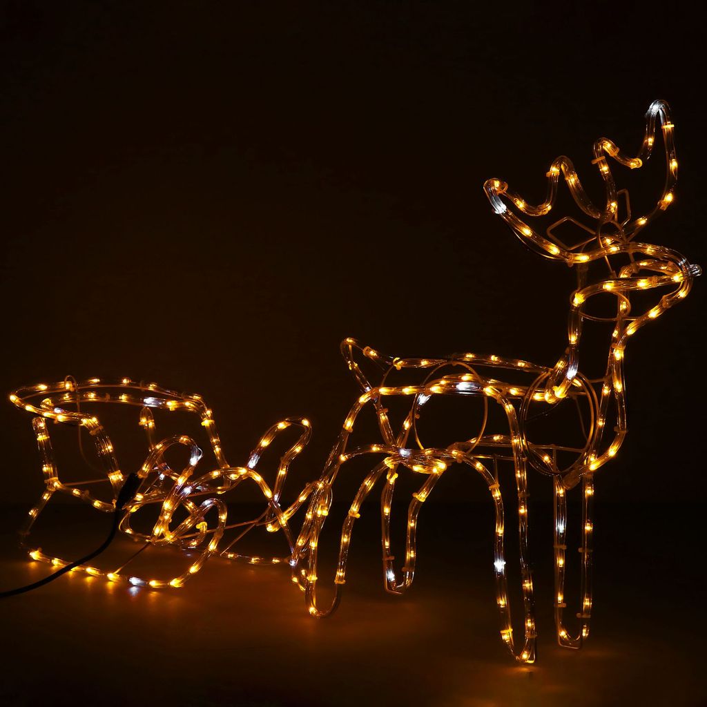 LED Rentier mit Schlitten Beleuchtet Lichtschlauch 480 LED Weihnachten 150 cm